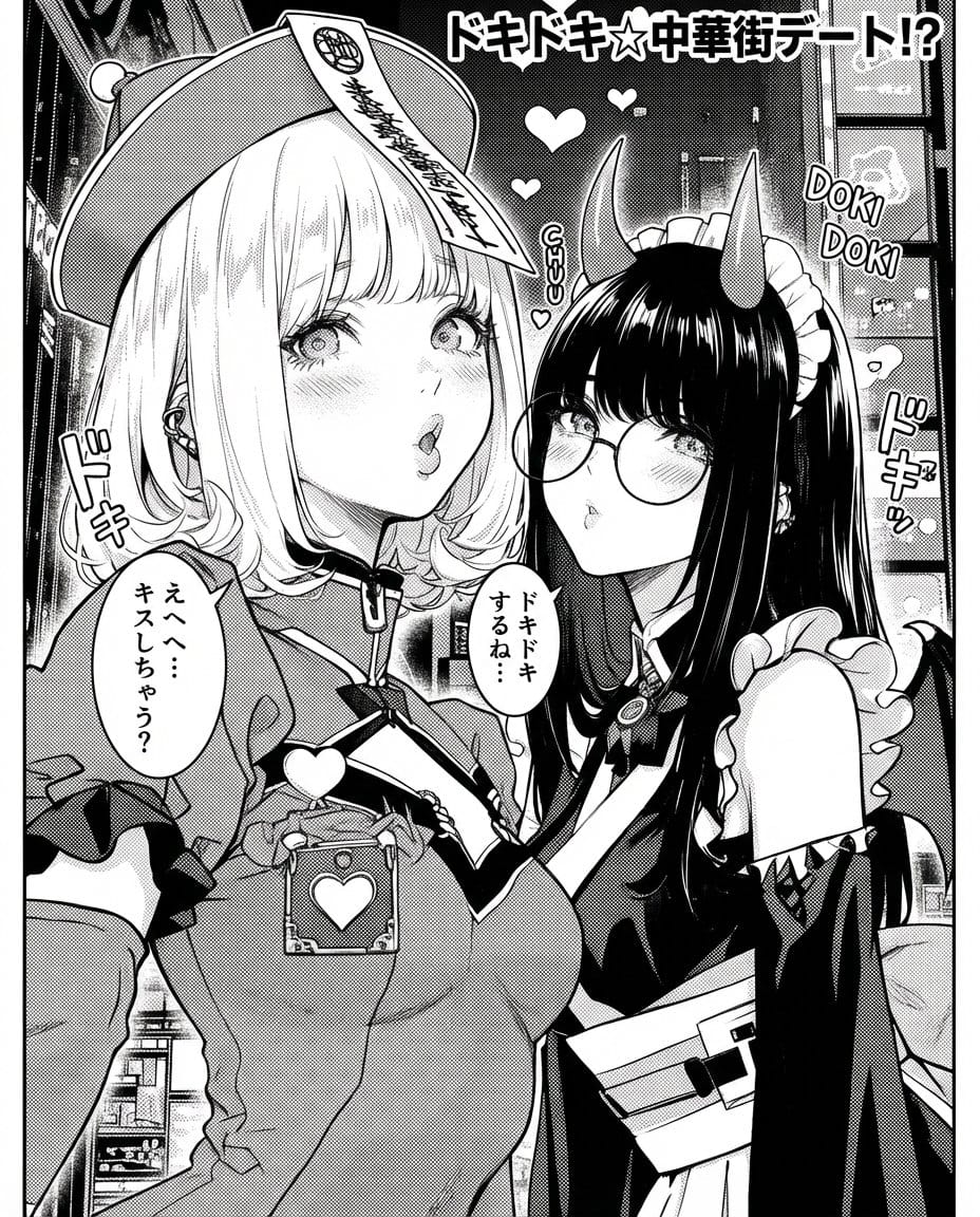 Monochrome rom-com manga page from an illustration