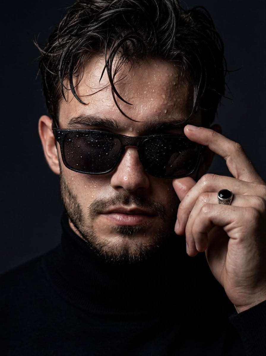 Moody Cinematic Close-Up Portrait with Wet Skin
