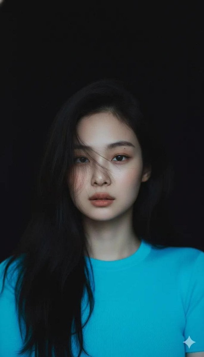 Moody Cinematic Portrait with Neon Blue Top