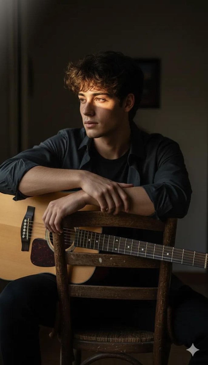 Moody High-Contrast Portrait with Acoustic Guitar