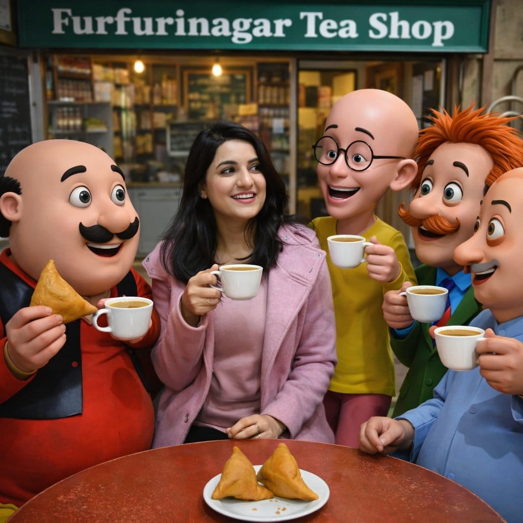 Motu Patlu Tea Shop Scene with Custom Face