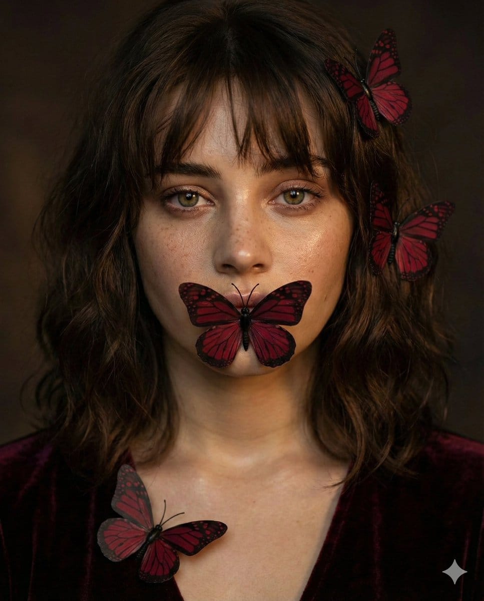 Mysterious Portrait with Butterflies