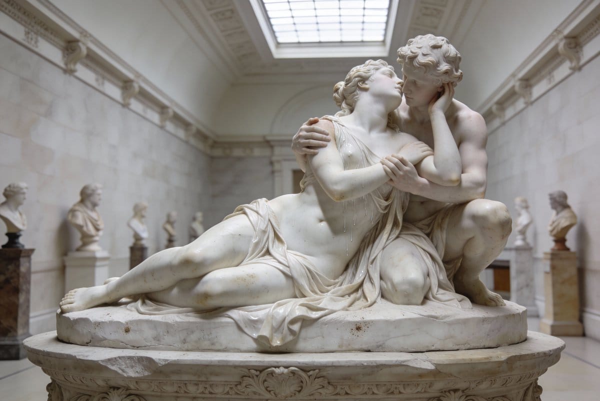 Neo-Classical Marble Sculpture of Embrace