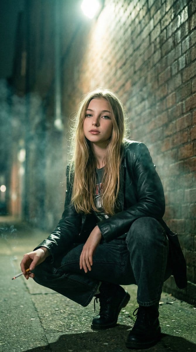 Neo-Noir Urban Night Portrait with Face Preservation