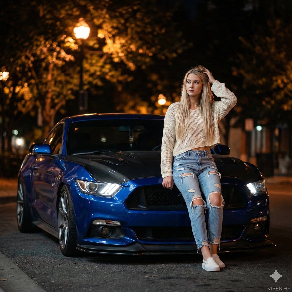 Nighttime Urban Portrait with Mustang GT