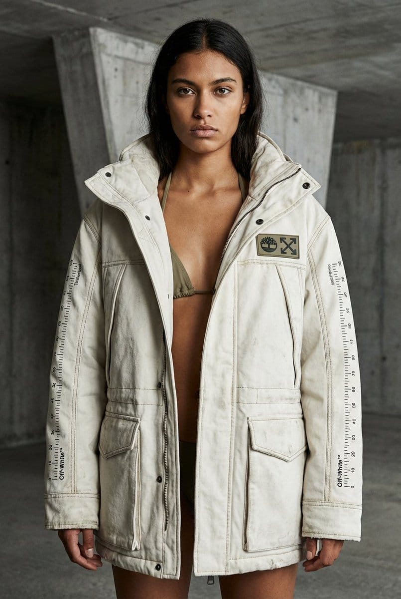 Off-White × Timberland Industrial Work Alpine Parka Editorial Prompt