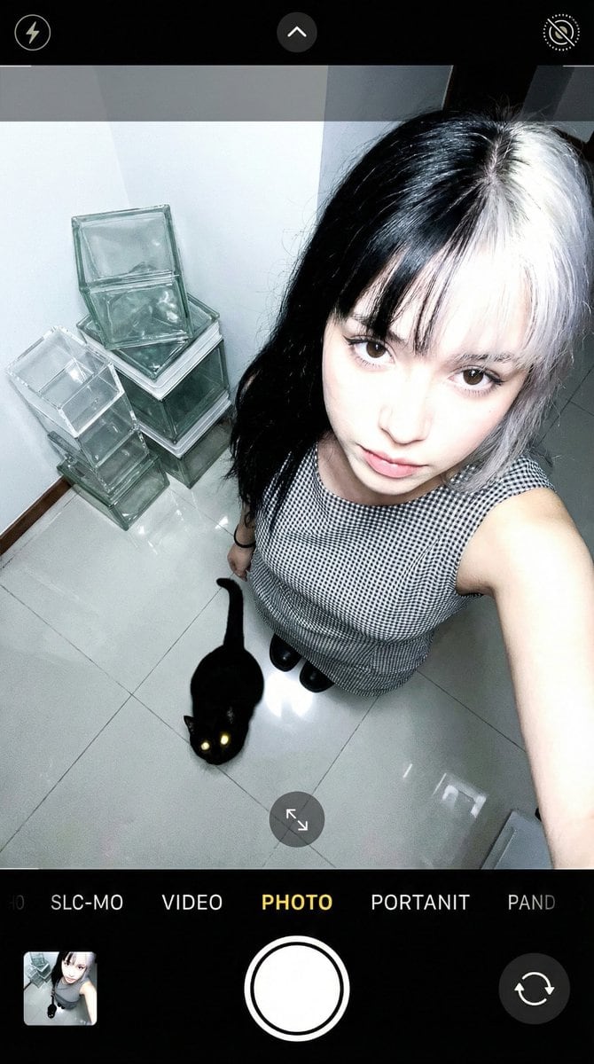 Overhead Smartphone Selfie with Black Cat