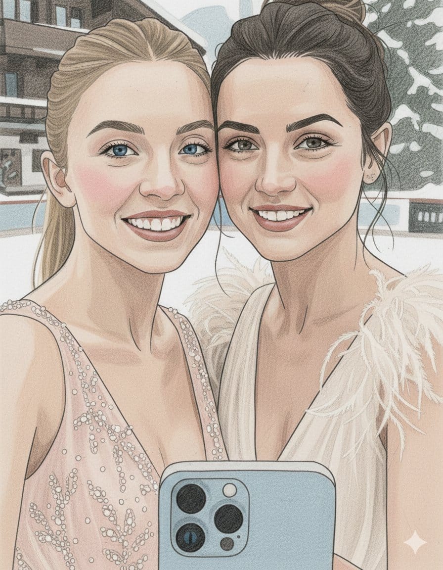 Pencil Sketch of Sydney Sweeney and Ana de Armas Selfie