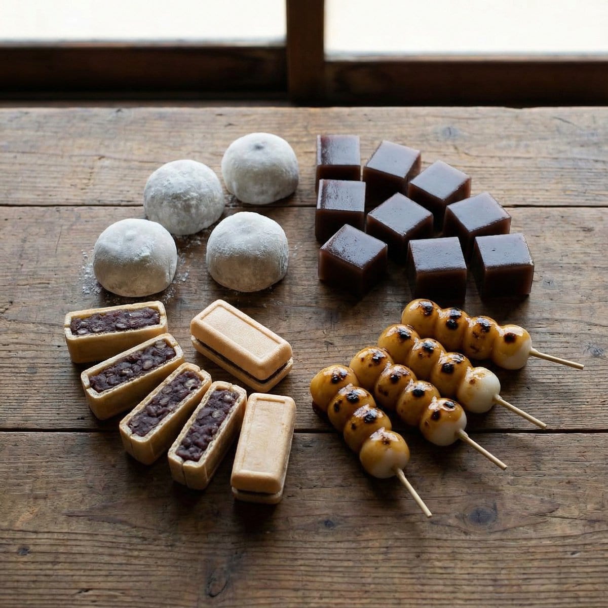 Perfectly Aligned Japanese Wagashi Sweets