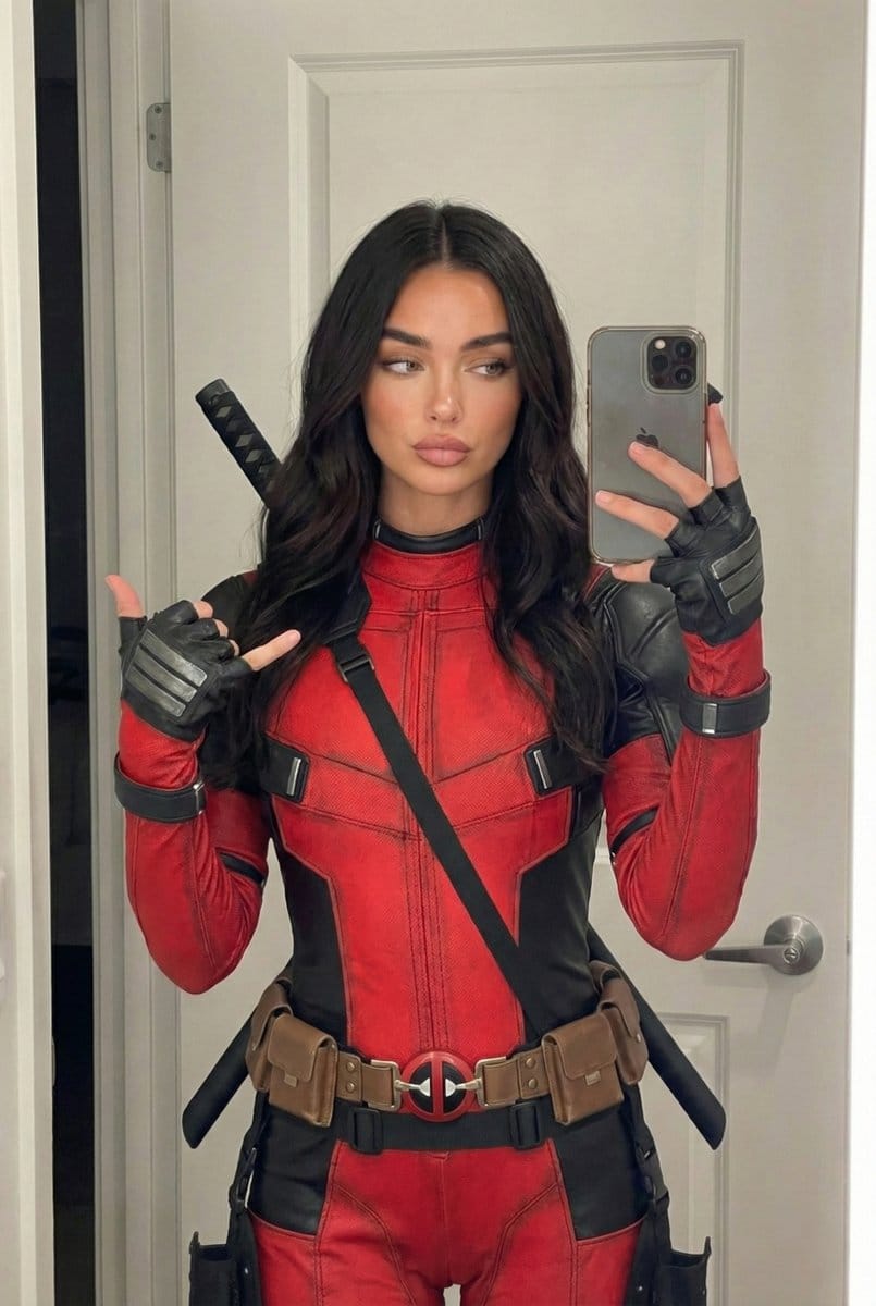 Photorealistic Deadpool Cosplay Mirror Selfie