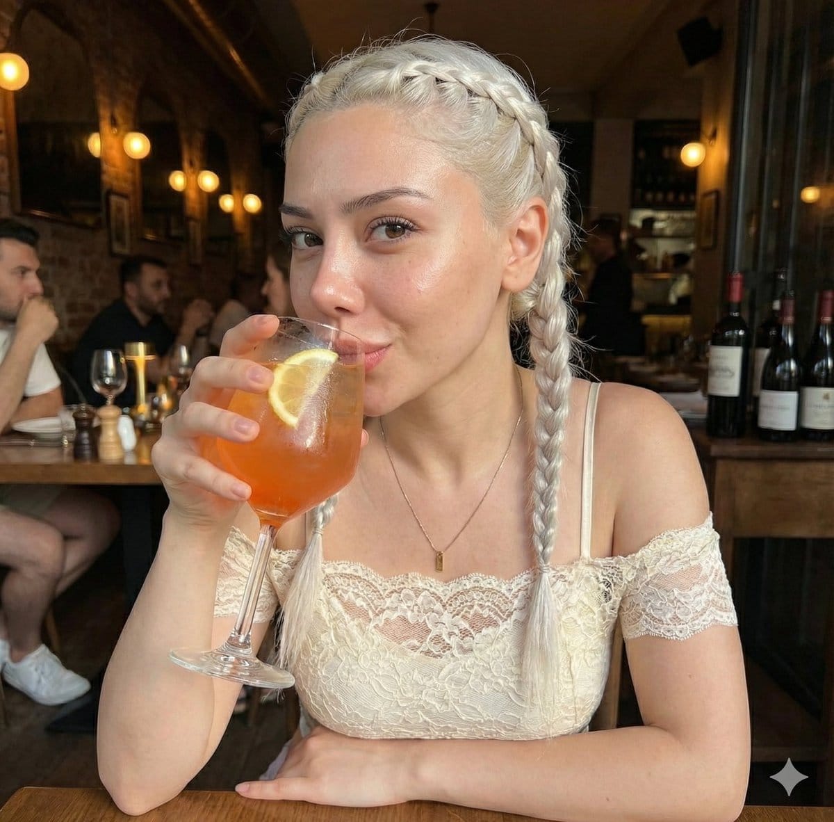 Photorealistic Intimate Portrait of a Woman Drinking a Cocktail