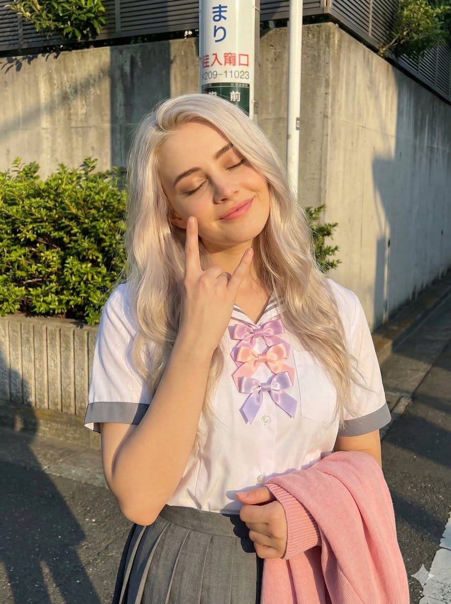 Photorealistic Japanese Schoolgirl Portrait at Golden Hour