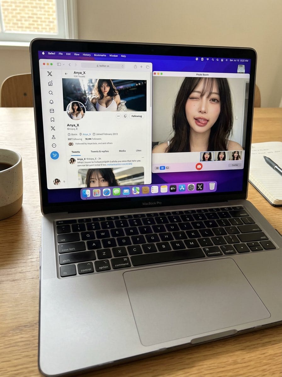 Photorealistic MacBook Desktop Selfie Scene