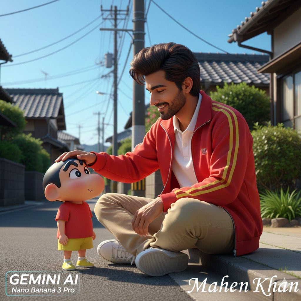 Photorealistic Man Interacting with 3D Shin-chan