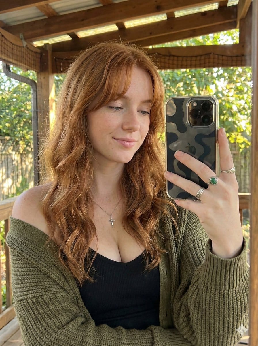 Photorealistic Mirror Selfie with Copper Hair