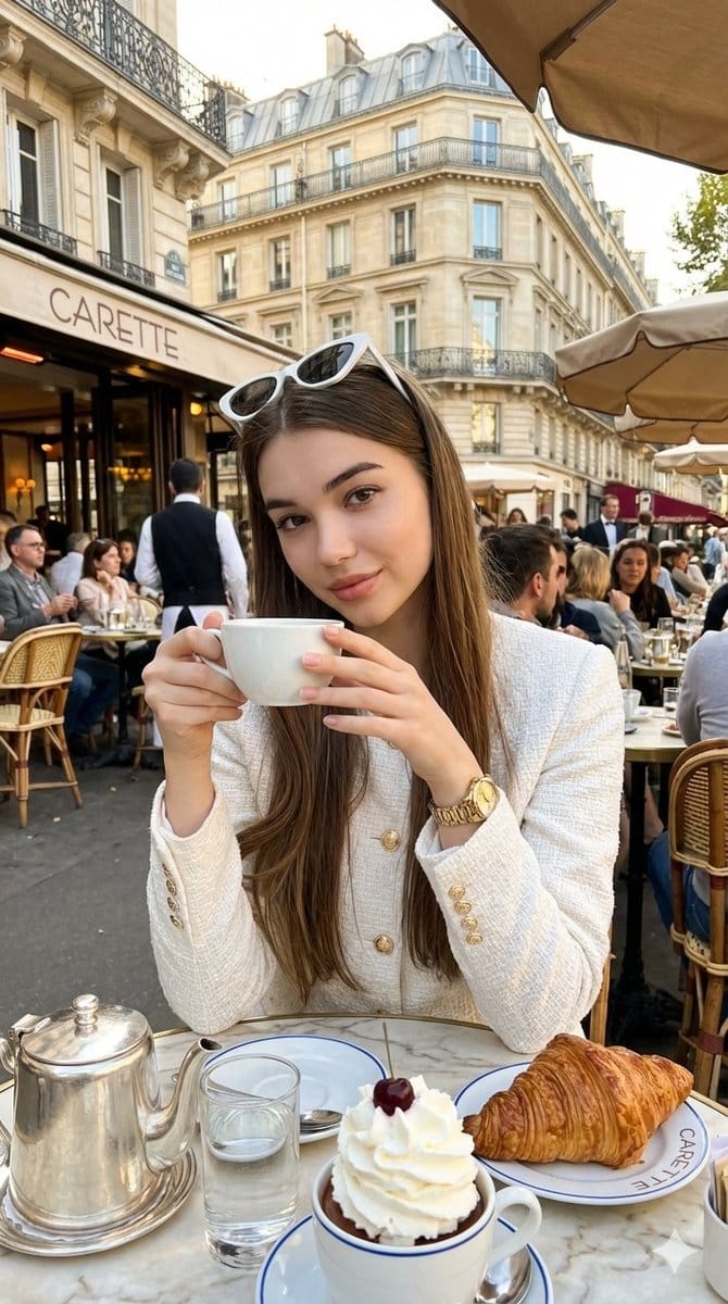 Photorealistic Parisian Café Editorial Portrait