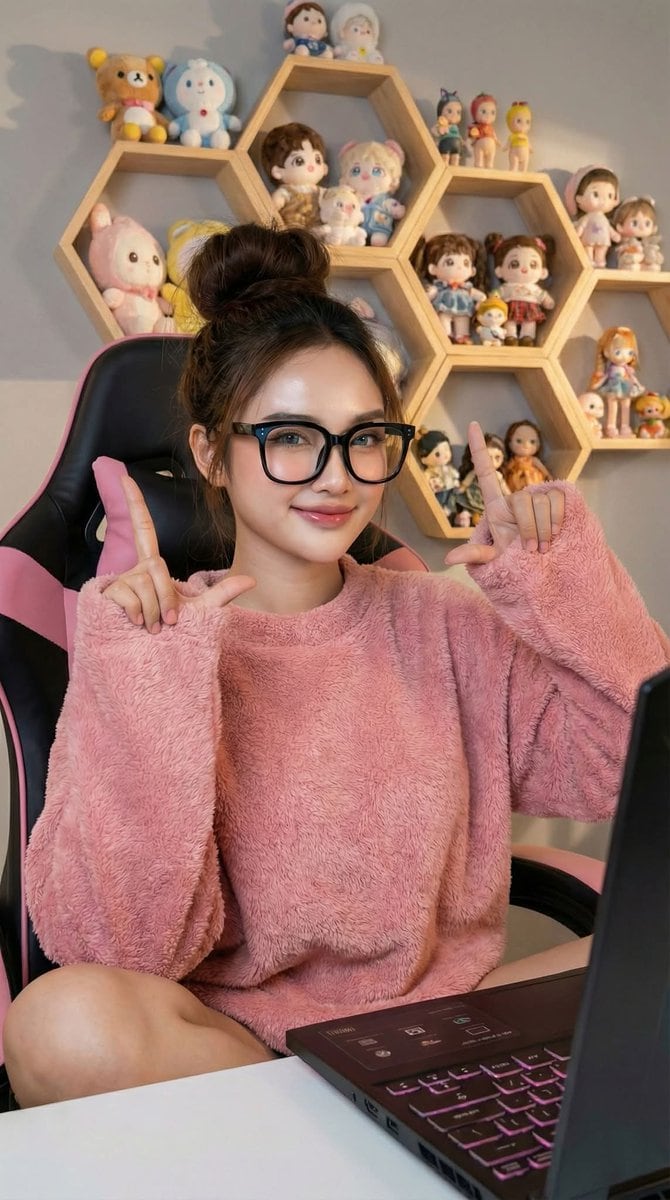 Photorealistic Portrait of a Korean Young Woman in a Gamer Chair
