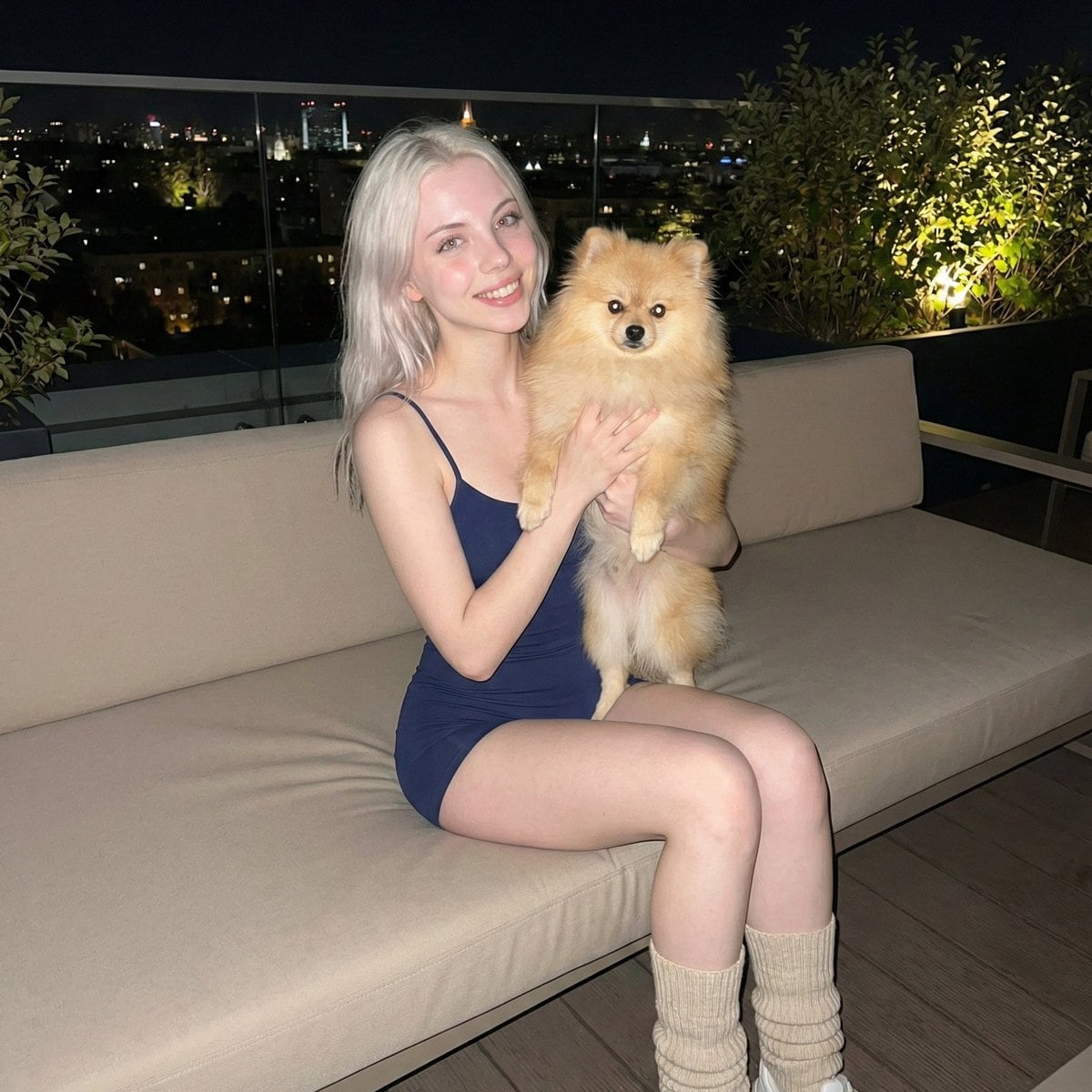 Photorealistic Portrait of Woman Holding a Pomeranian (iPhone Style)