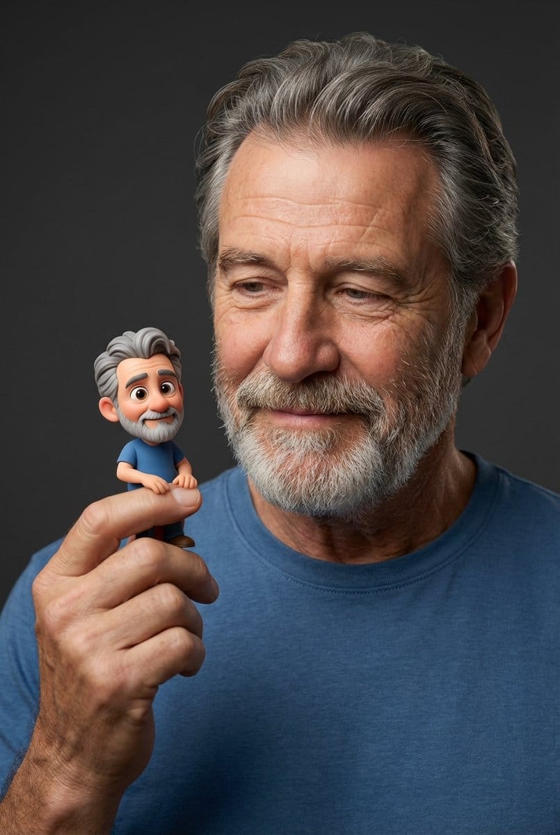 Photorealistic Portrait with Whimsical 3D Cartoon Clone Prompt