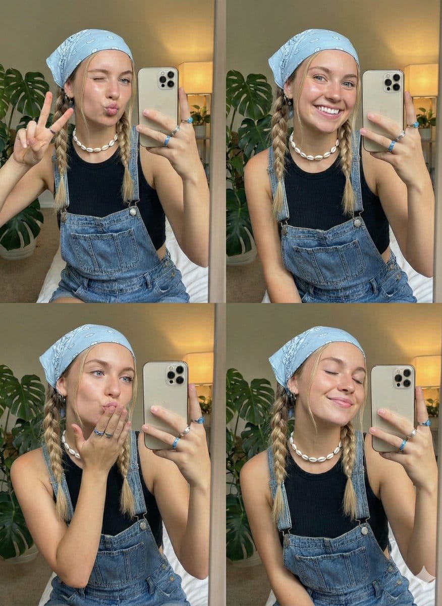 Playful Selfie Portrait with Multiple Poses