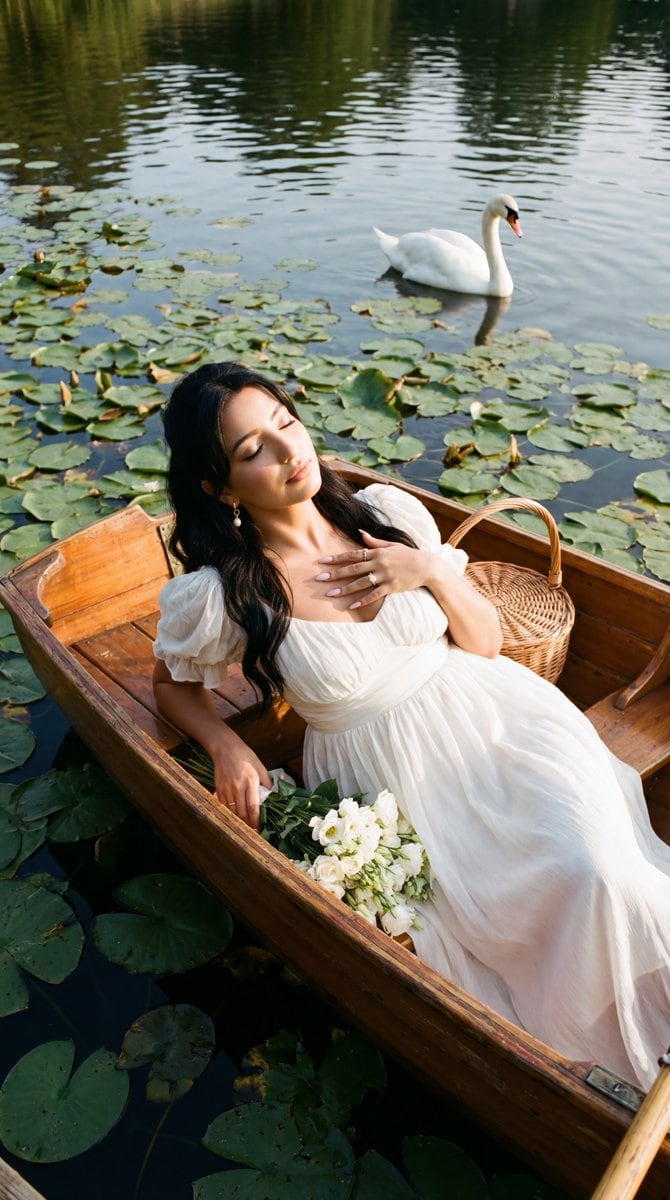 Poetic Realism of a Woman in a Boat with a Swan