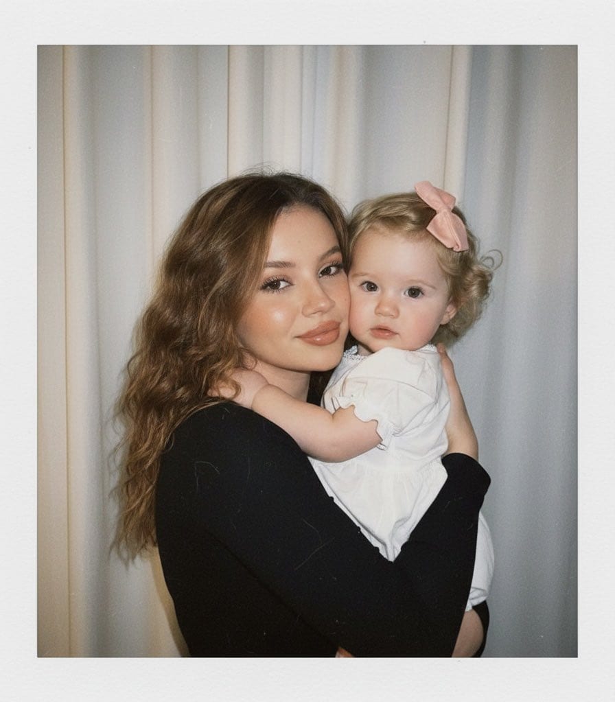 Polaroid Style Photo of Self Hugging Younger Self