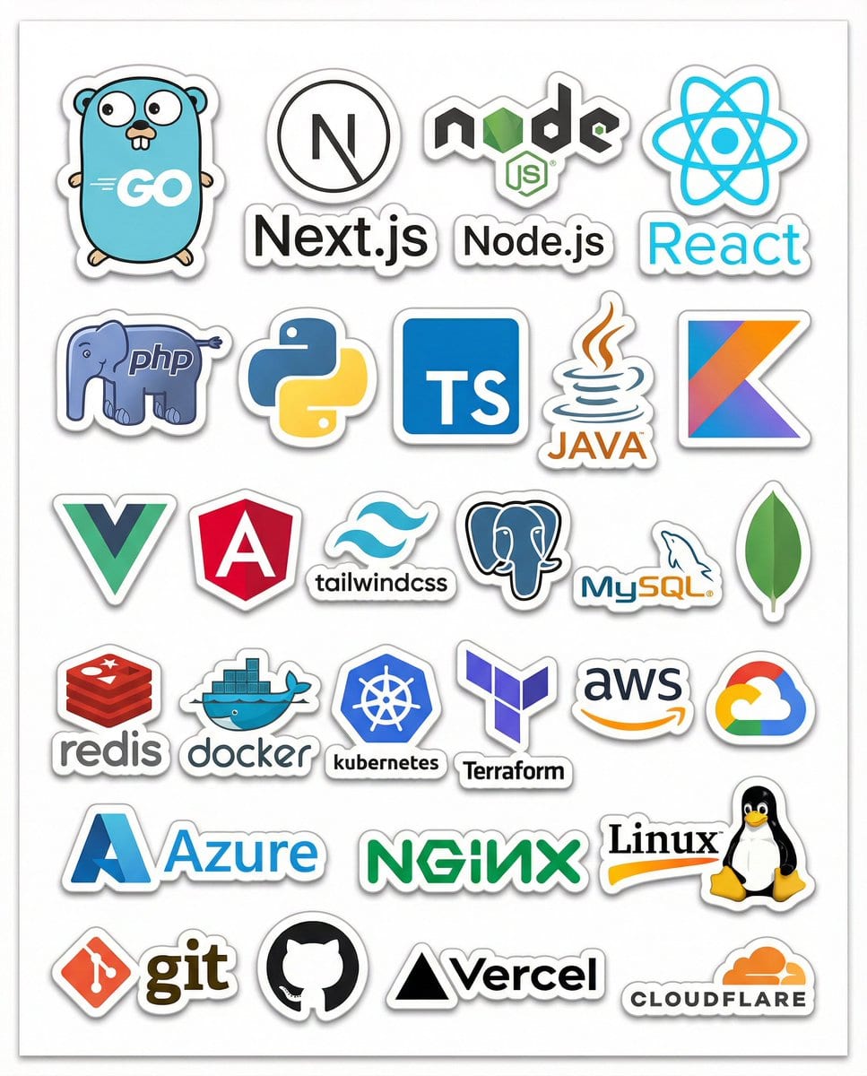 Print-Ready Tech Stack Sticker Sheet Prompt