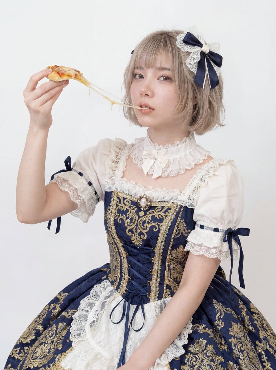 Professional Studio Headshot: Woman Eating Pizza