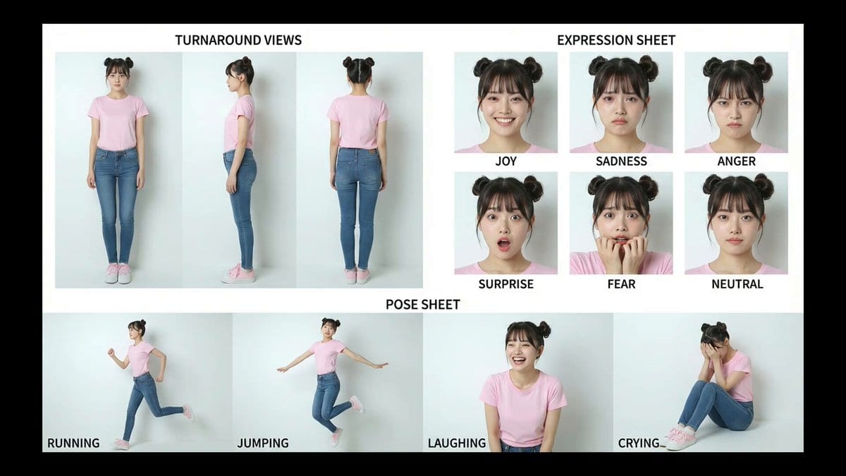 Realistic character design sheet from a photo