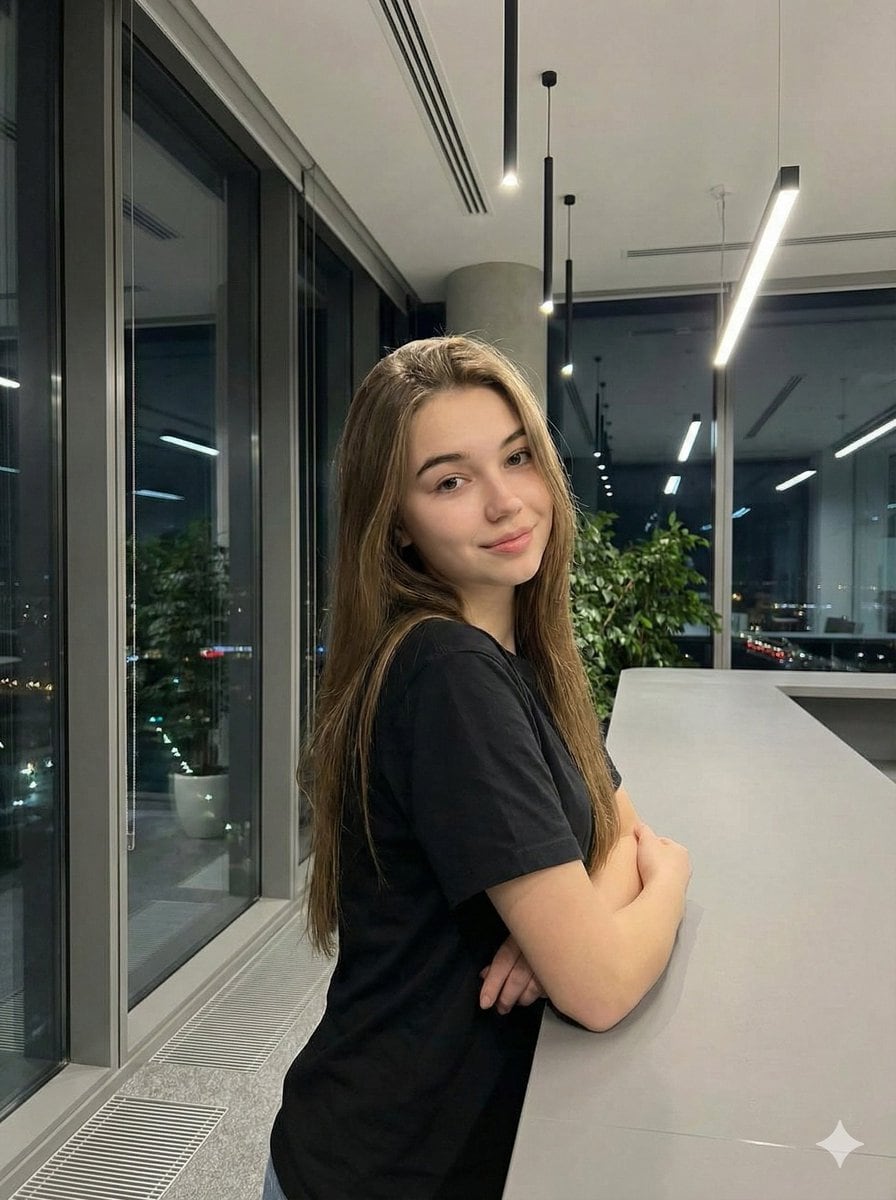 Realistic Corporate Portrait in a Modern Office at Night