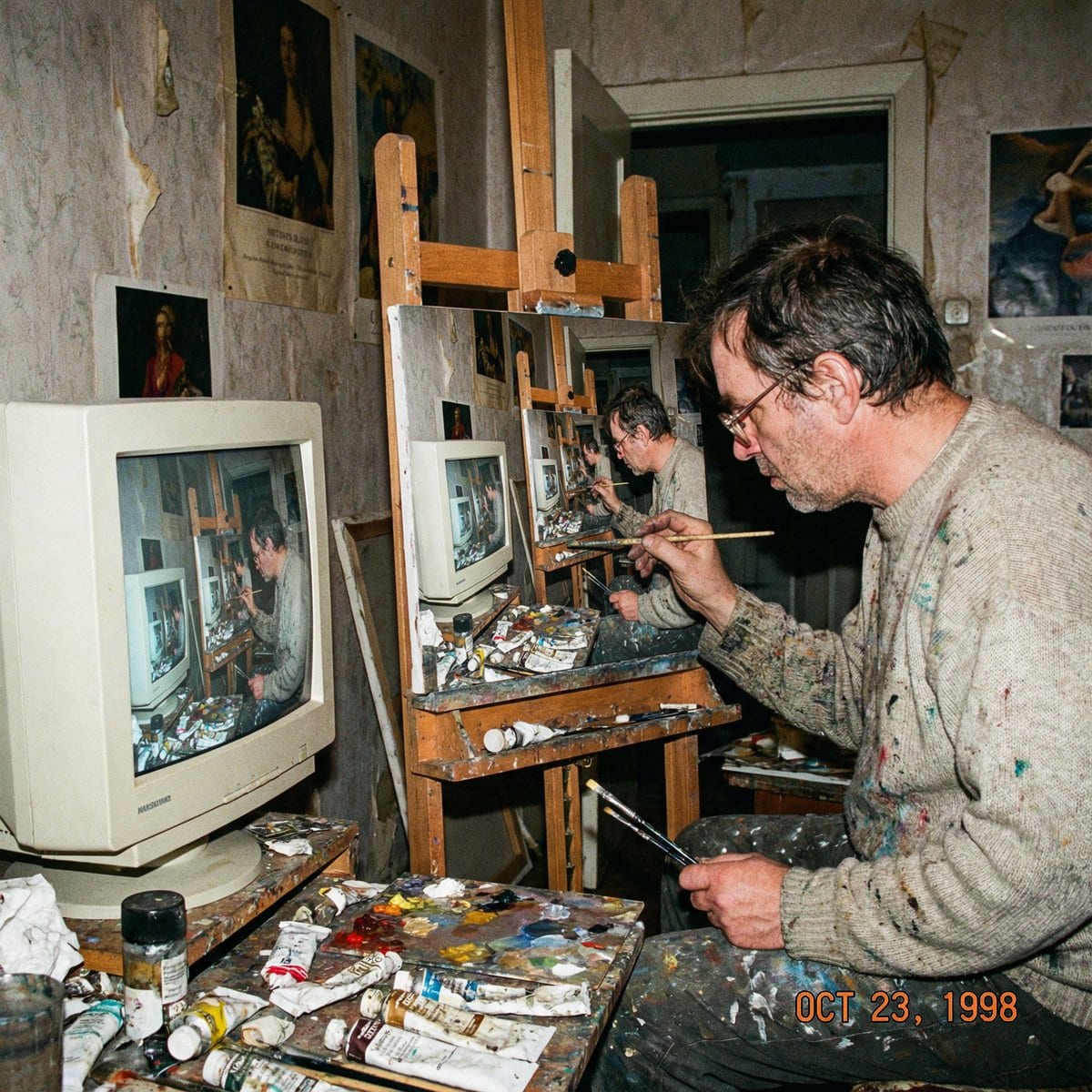 Recursive artist painting a photo of himself painting
