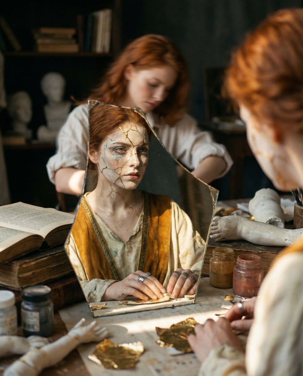 Reflected Relic: Surreal Artisan Portrait