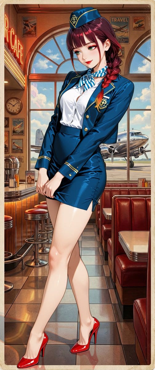 Retro American Pinup Background Prompt (Airport Cafe)