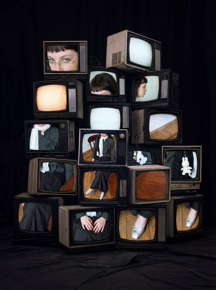 Retro CRT TV Display Portrait Collage