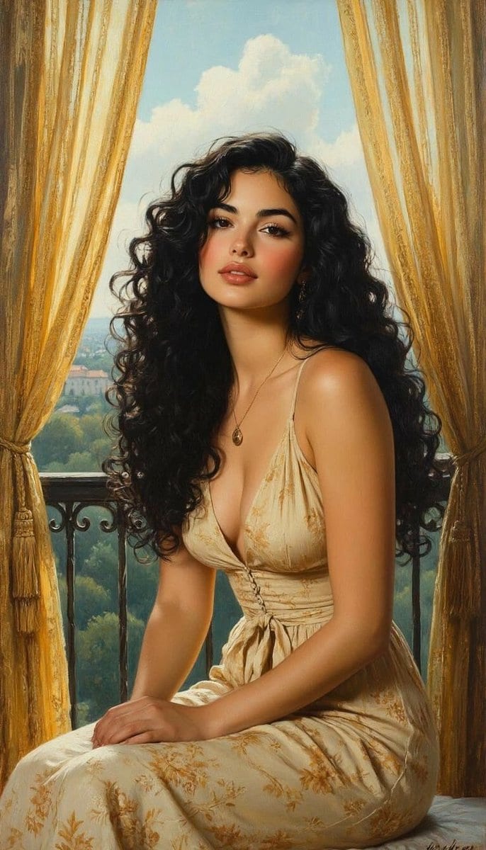 Romantic Painterly Portrait on European Balcony