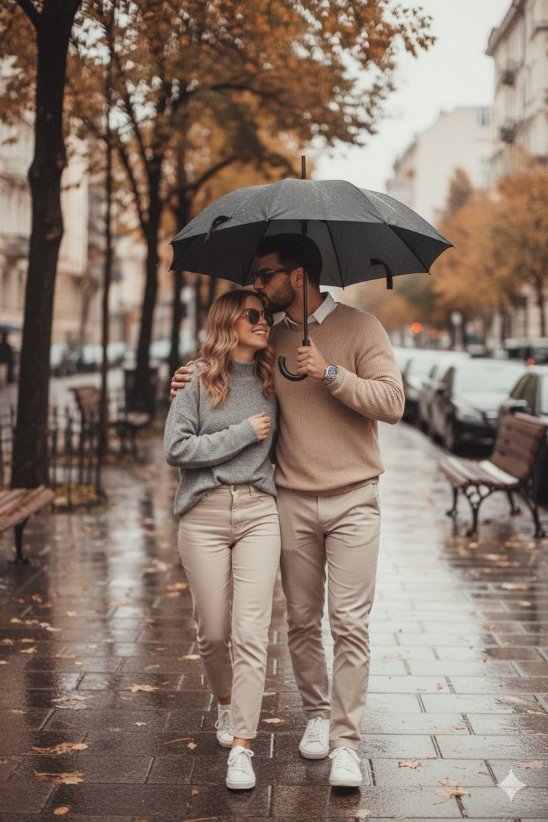 Romantic Rainy Autumn Couple Scene with Identity Lock