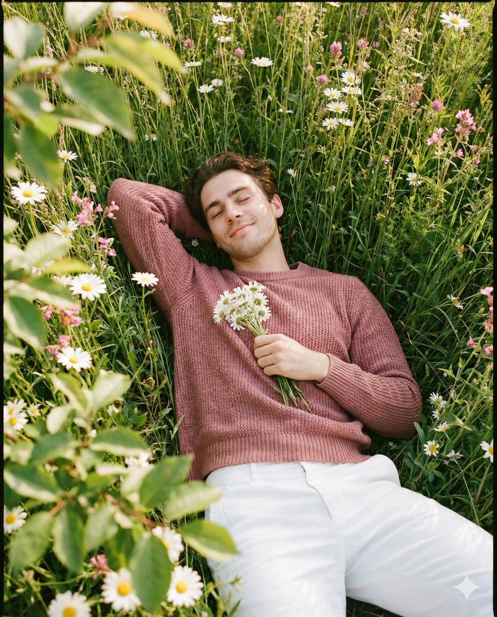 Romantic Top-Down Portrait in a Wildflower Meadow