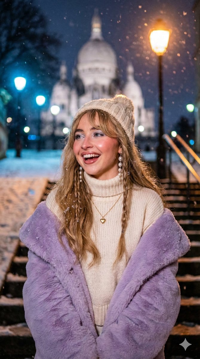 Sabrina Carpenter Inspired Snowy Paris Portrait (Full Body)