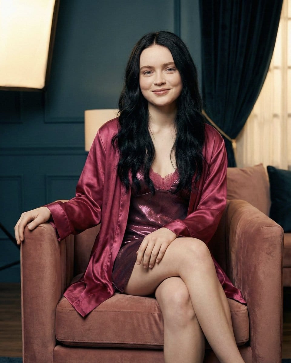 Sadie Sink Boudoir Portrait in Silk Nightwear