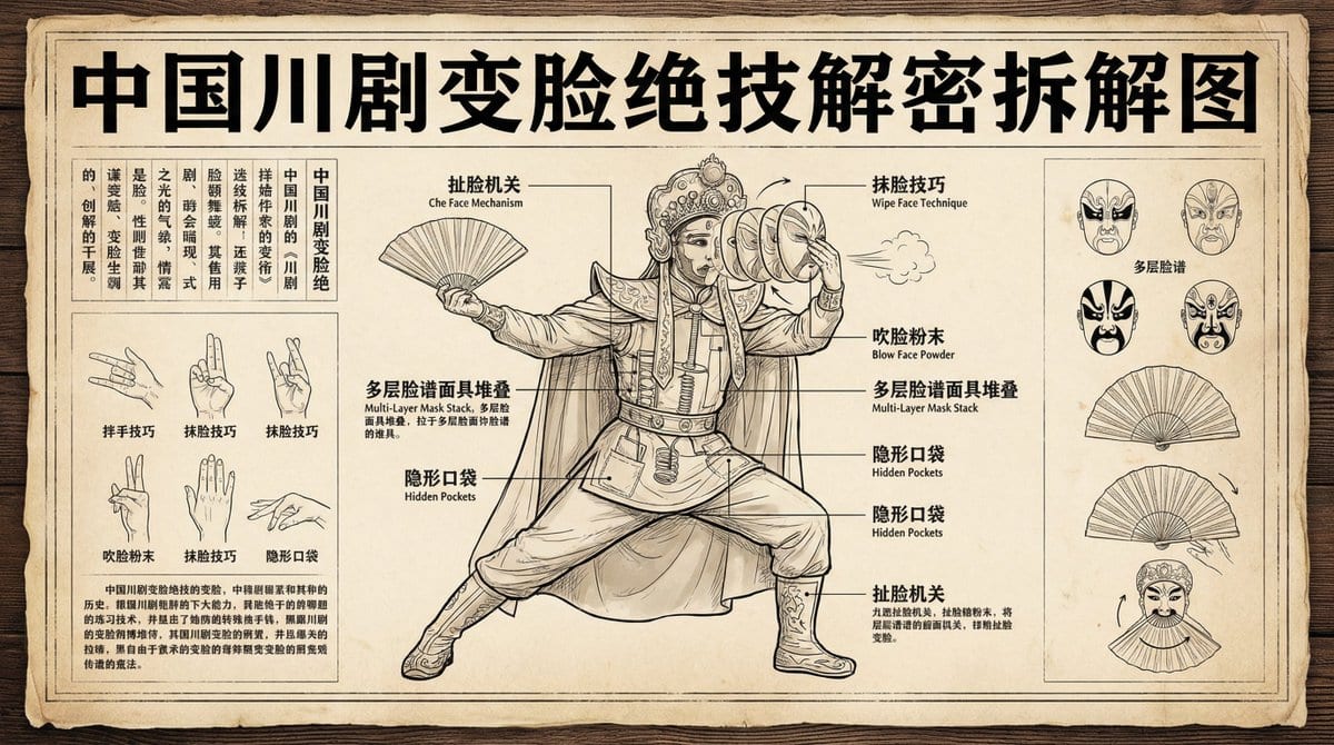 Sichuan opera face-changing technique infographic