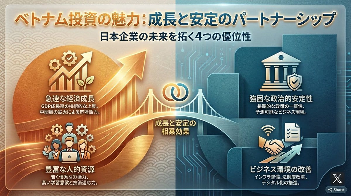 Single-slide about advantages of investing in Vietnam