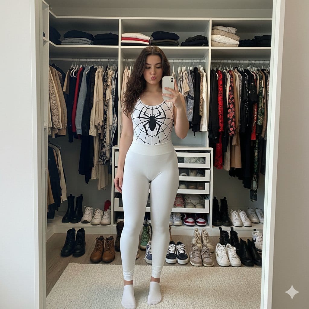 Spider-Girl Cosplay Selfie Prompt (White)