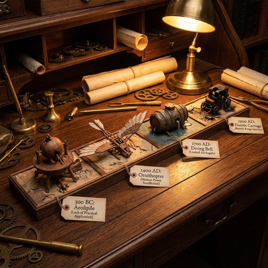 Steampunk Diorama of Failed Inventions Timeline