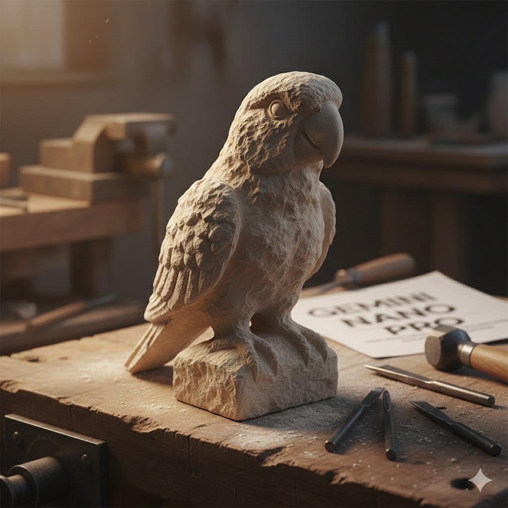 Stone-Carved Pet Statue on Workbench