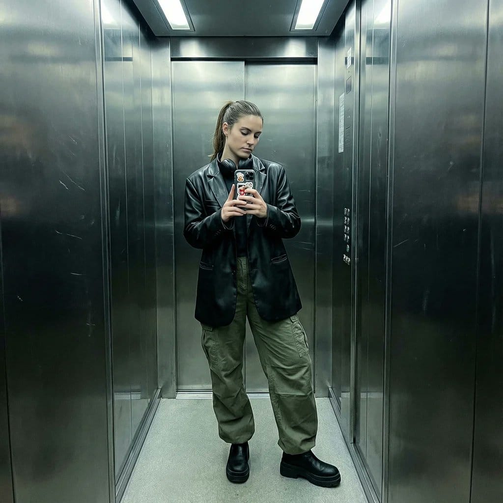 Structured Prompt for Smartphone Mirror Selfie in an Elevator
