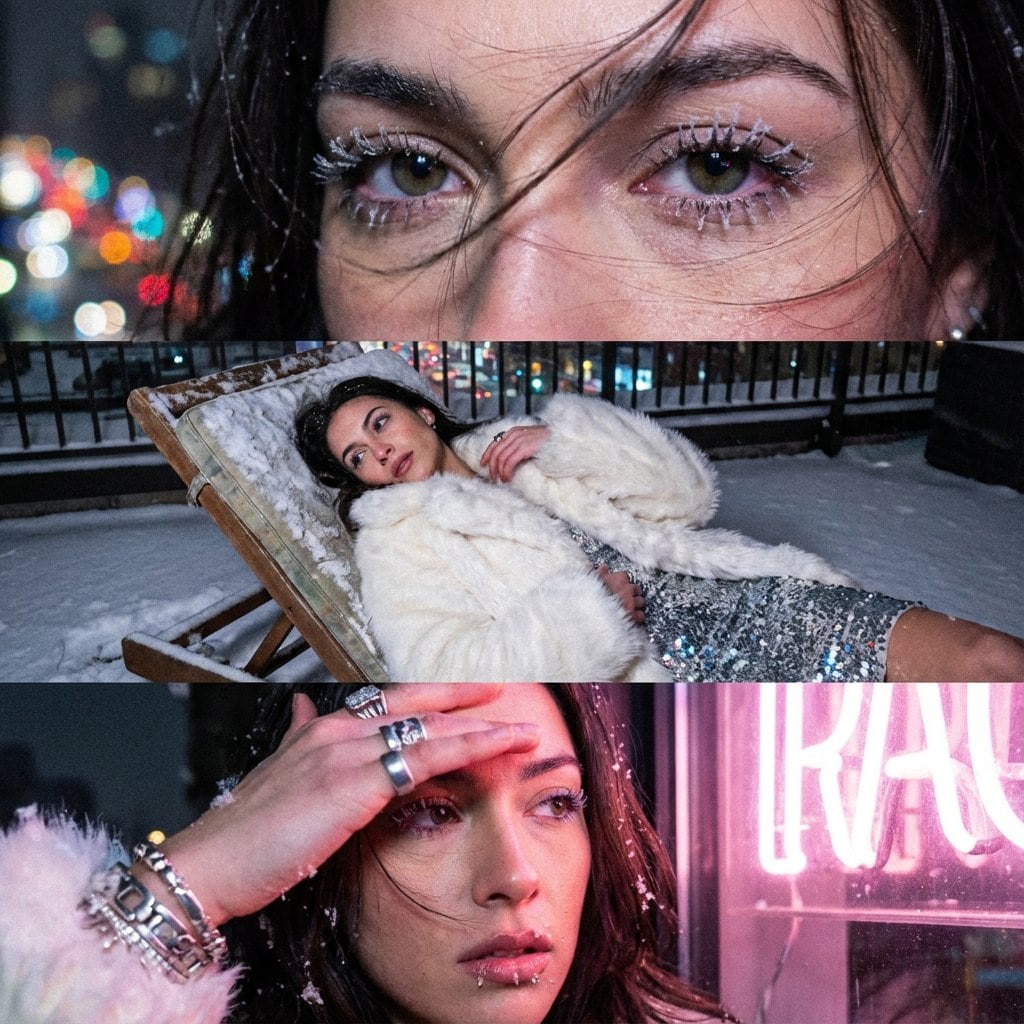 Structured rooftop winter portrait (JSON)