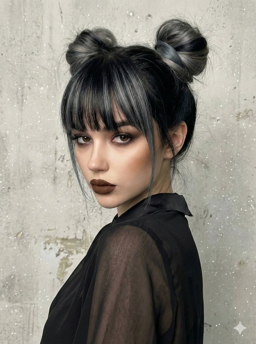 Studio Portrait with Space Buns and Glitter Overlay