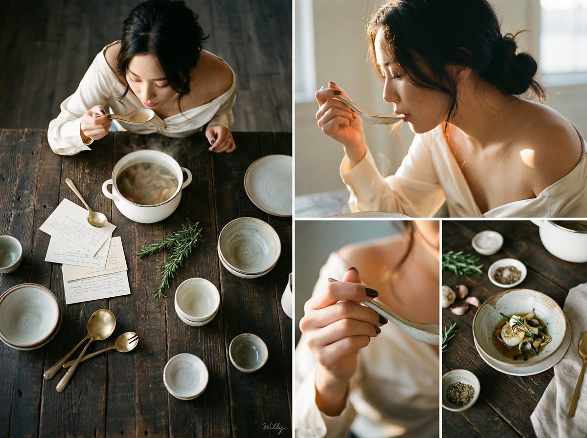 Sultry Korean Beauty Culinary Portrait Prompt