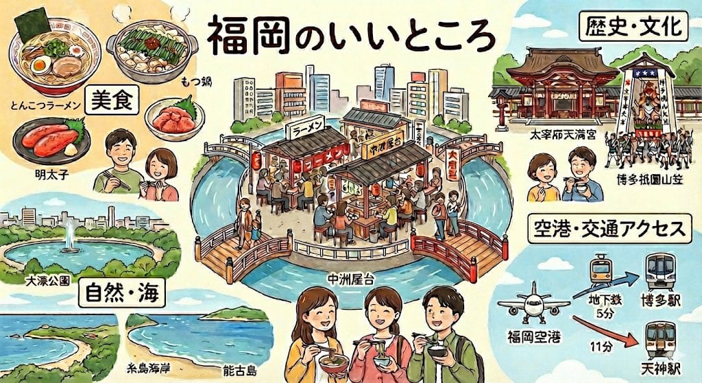 Summarize Fukuoka’s good points in one image