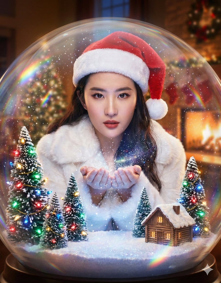 Surreal Character Trapped in a Giant Christmas Snow Globe